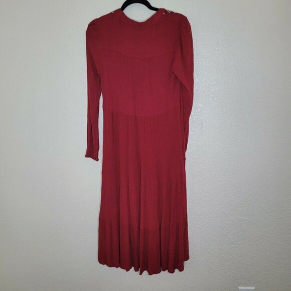 Knox Rose Red Tie-Neck Boho Style Embroidered Maxi Dress Size Small - Picture 2 of 10